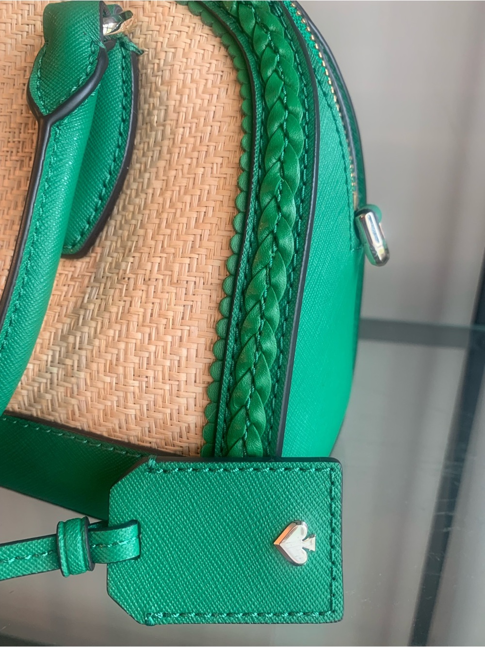 Kate Spade Reiley Raffia Satchel Green Straw Summer Crossbody Satchel - Picture 10 of 11